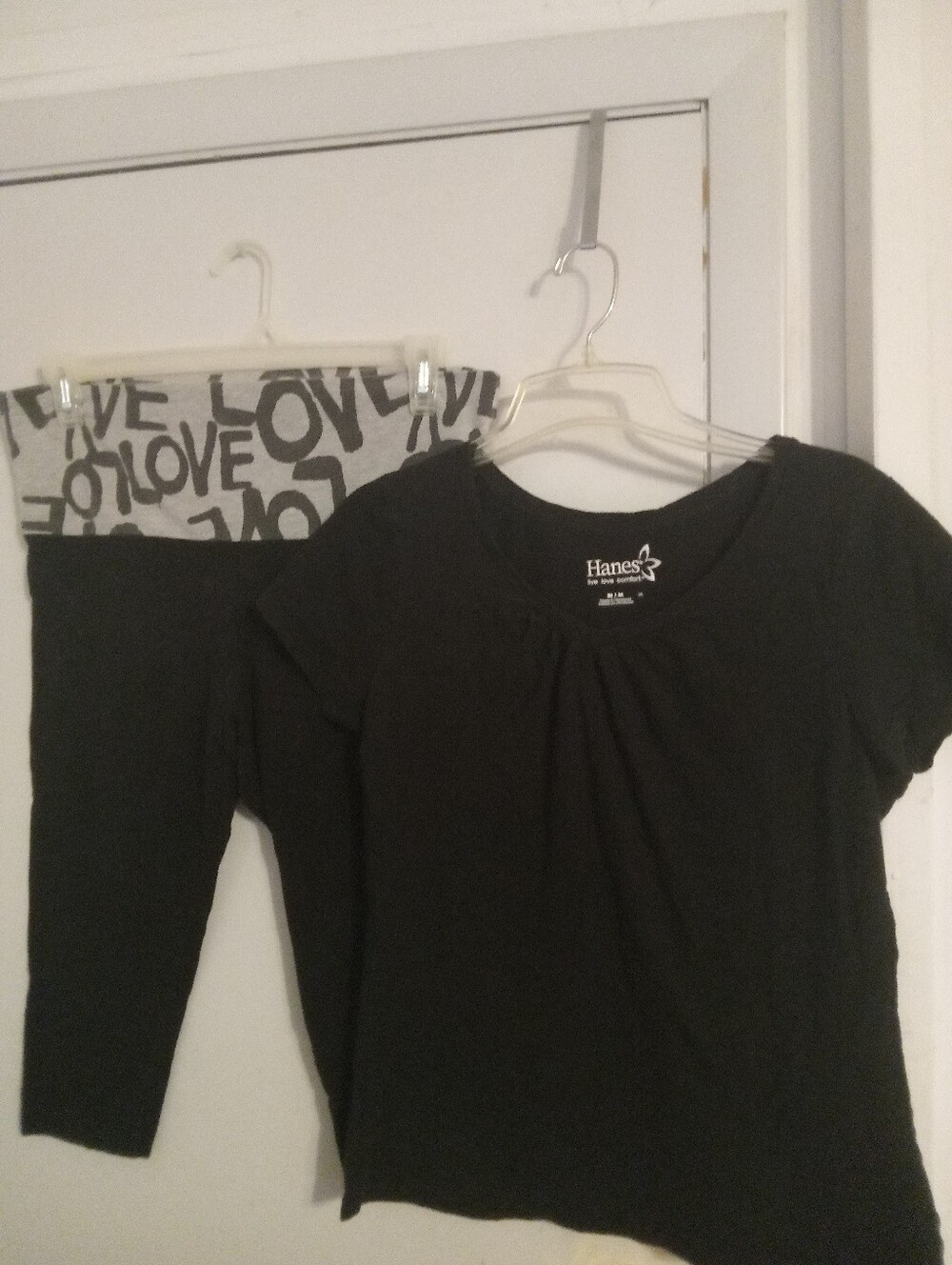 Hanes Black Short Sleeve Tee with Black Leggings and Grey 'LOVE' Waistband